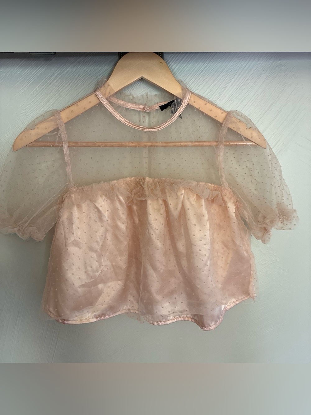 Forever 21 Sheer Blush Pink Polka Dot Crop Top